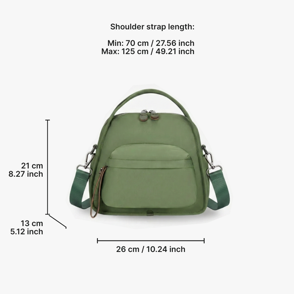 Multi-Pocket Crossbody Bag – Monceau Adjustable Strap — Green, measurements | BTendance