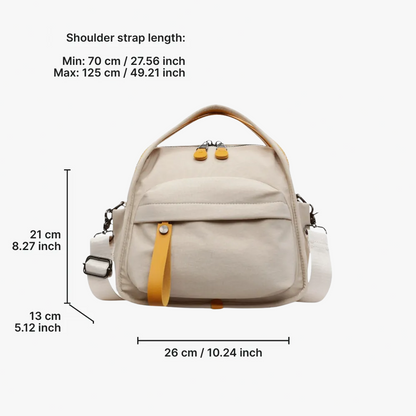 Multi-Pocket Crossbody Bag – Monceau Adjustable Strap — Beige, measurements | BTendance