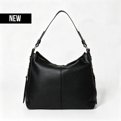 Hobo Shoulder Bag – Curved Shape and Adjustable Strap — Black, front view | BTendance