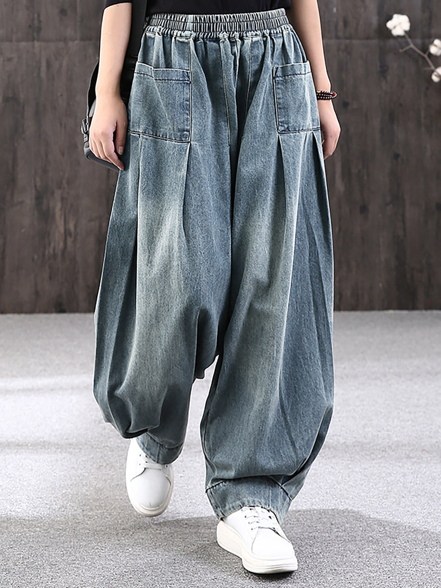 Women's Plus Size Loose Denim Jeans Blue Cotton Blend