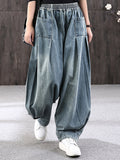 Women's Plus Size Loose Denim Jeans Blue Cotton Blend