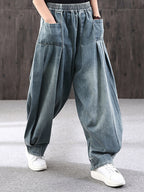 Women's Plus Size Loose Denim Jeans Blue Cotton Blend