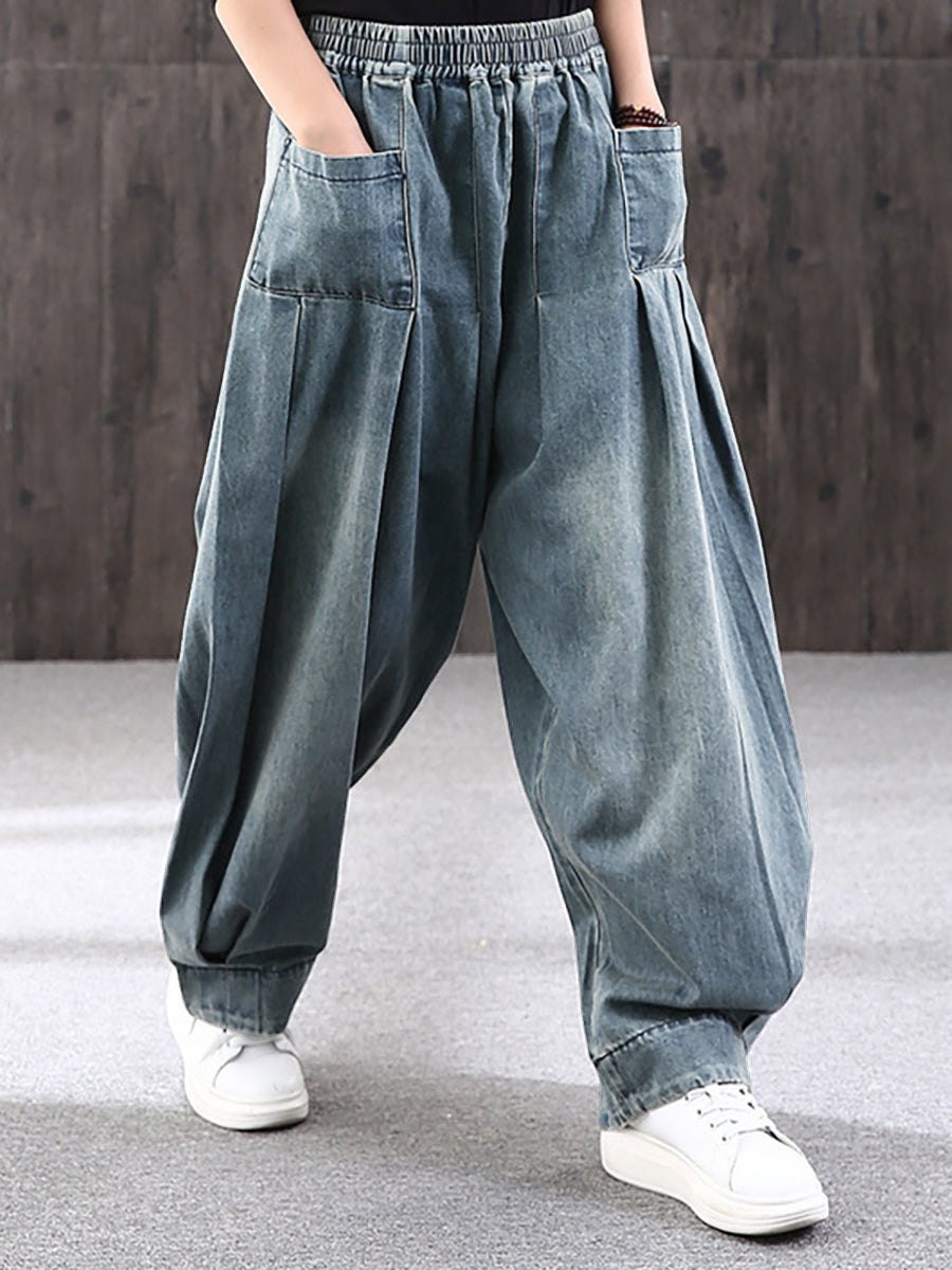 Women's Plus Size Loose Denim Jeans Blue Cotton Blend