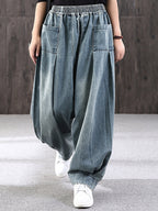 Women's Plus Size Loose Denim Jeans Blue Cotton Blend