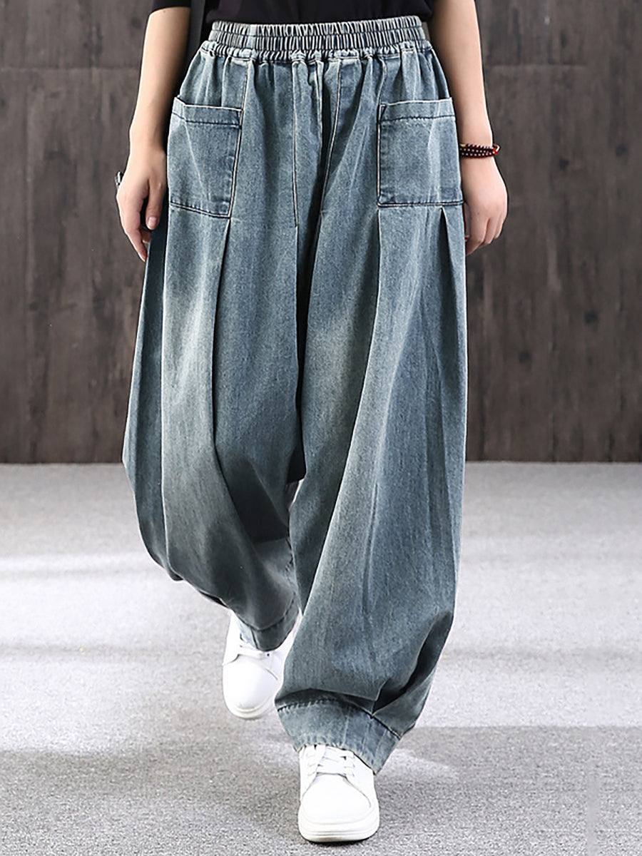 Women's Plus Size Loose Denim Jeans Blue Cotton Blend