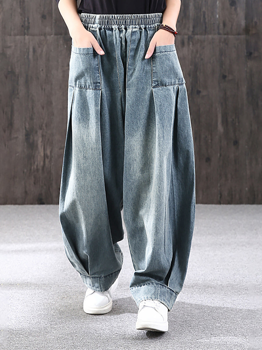 Women's Plus Size Loose Denim Jeans Blue Cotton Blend