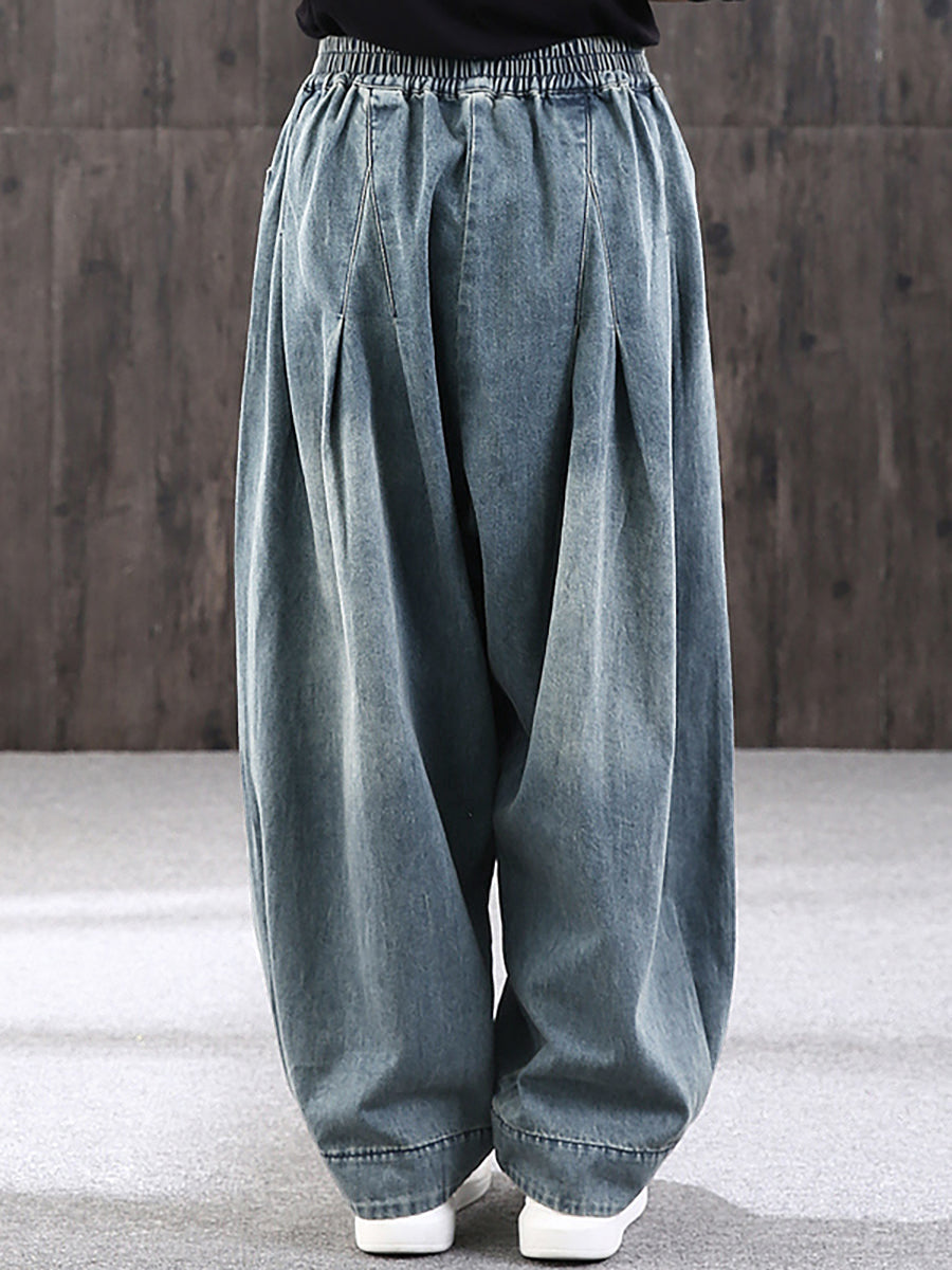 Women's Plus Size Loose Denim Jeans Blue Cotton Blend