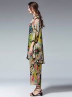 Plus Size Women's Floral Shirt and Wide Leg Pants Set Casual Spring Outfit Polyester