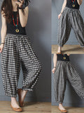 Women's Harem Pants Plus Size Plaid Linen Cotton