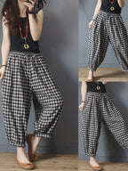 Women's Harem Pants Plus Size Plaid Linen Cotton