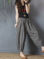 Women's Harem Pants Plus Size Plaid Linen Cotton