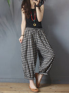 Women's Harem Pants Plus Size Plaid Linen Cotton