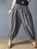 Women's Harem Pants Plus Size Plaid Linen Cotton