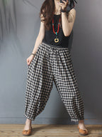 Women's Harem Pants Plus Size Plaid Linen Cotton