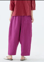 Women's Harem Pants Plus Size Beige 100% Linen Casual