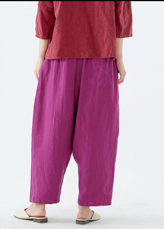 Women's Harem Pants Plus Size Beige 100% Linen Casual