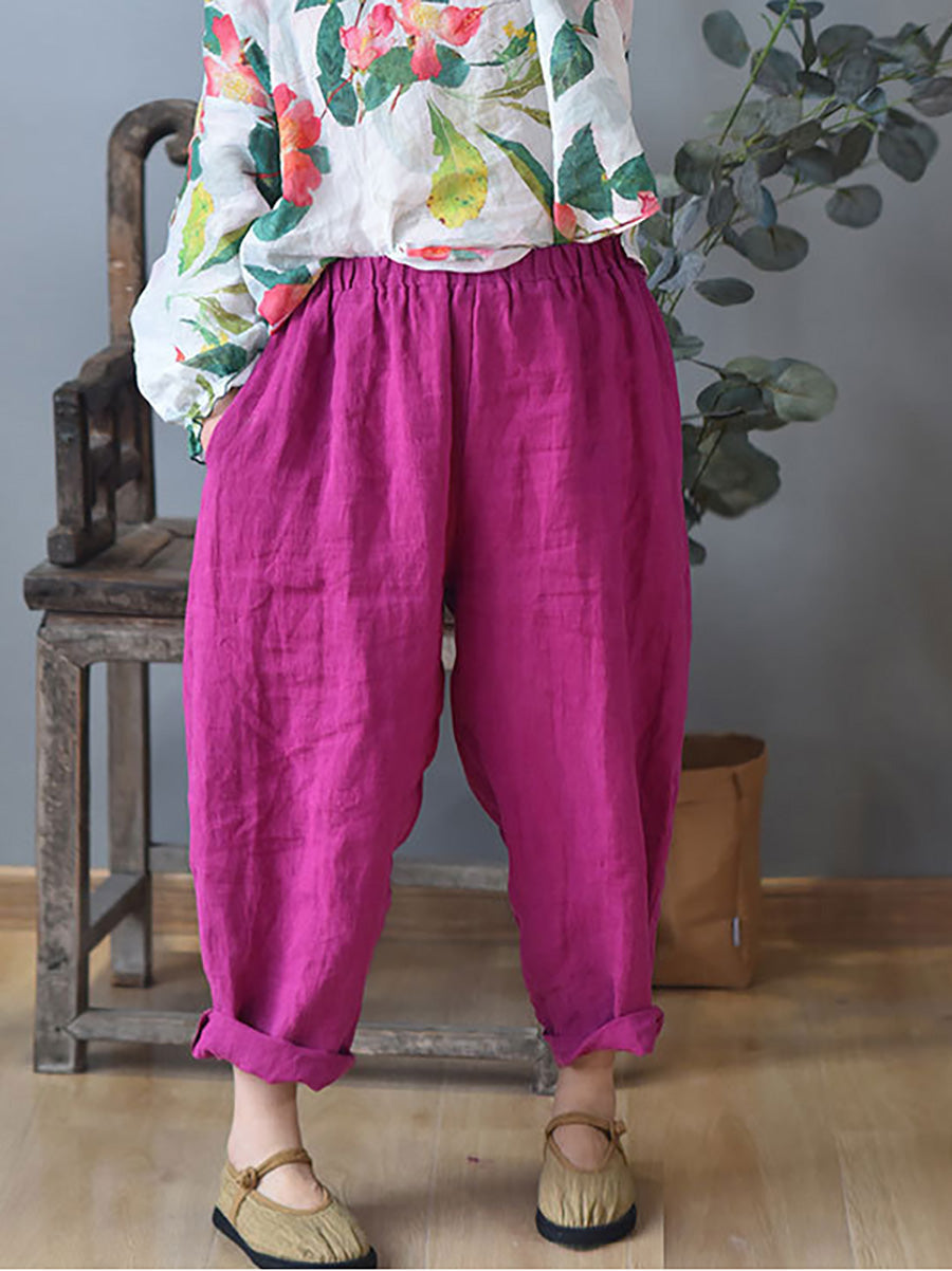 Women's Harem Pants Plus Size Beige 100% Linen Casual