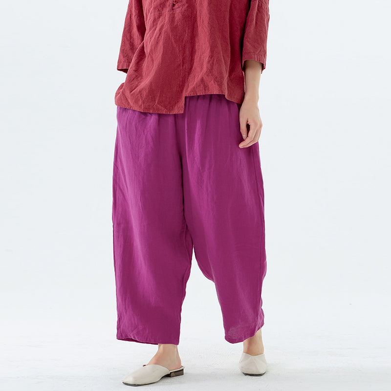 Women's Harem Pants Plus Size Beige 100% Linen Casual