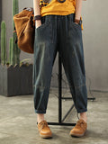 Women's Baggy Jeans Blue Distressed Cotton Plus Size
