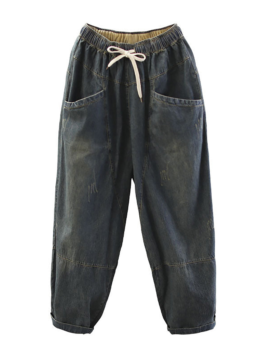 Women's Baggy Jeans Blue Distressed Cotton Plus Size