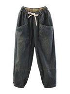 Women's Baggy Jeans Blue Distressed Cotton Plus Size
