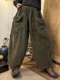 Women's Harem Pants Plus Size Brown Cotton Ankle-Length Fashion with Pockets