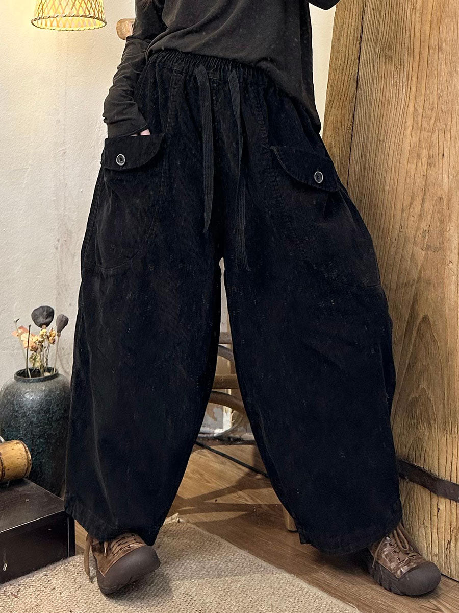Women's Harem Pants Plus Size Brown Cotton Ankle-Length Fashion with Pockets