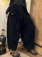 Women's Harem Pants Plus Size Brown Cotton Ankle-Length Fashion with Pockets
