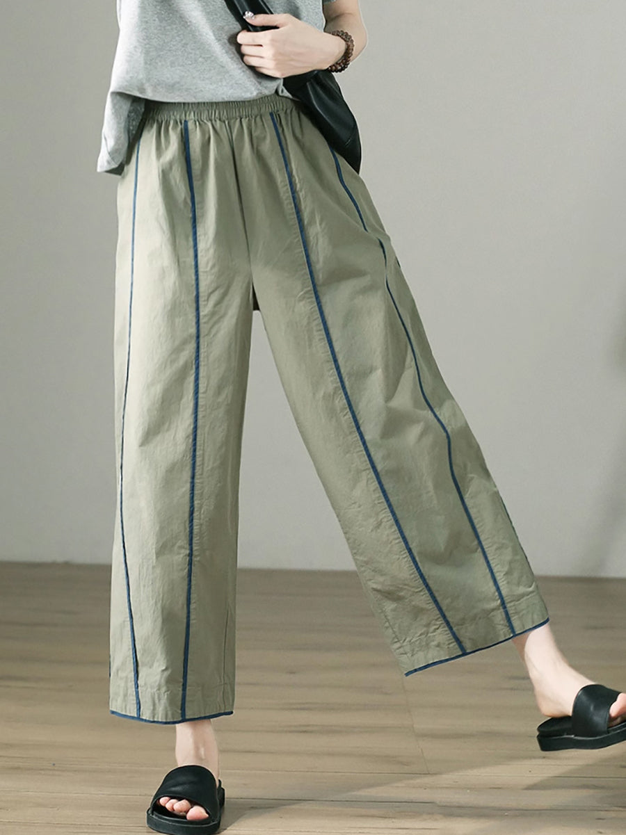 Women's Wide Leg Pants Colorblock 100% Cotton Casual Harem Style