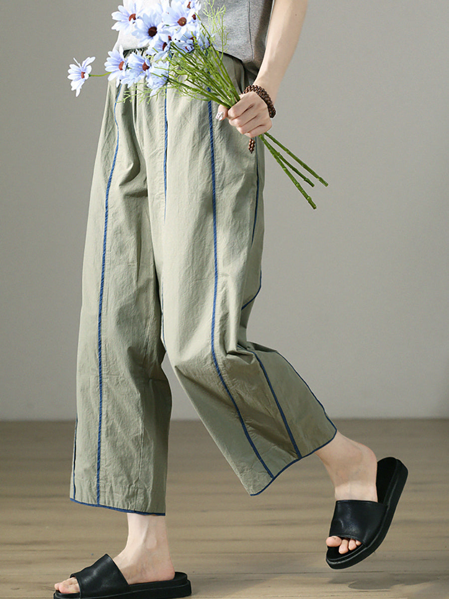 Women's Wide Leg Pants Colorblock 100% Cotton Casual Harem Style