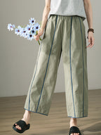 Women's Wide Leg Pants Colorblock 100% Cotton Casual Harem Style