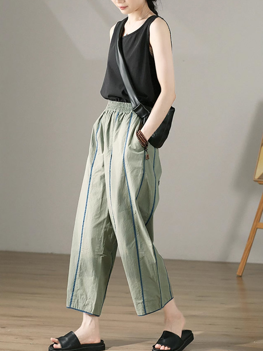 Women's Wide Leg Pants Colorblock 100% Cotton Casual Harem Style