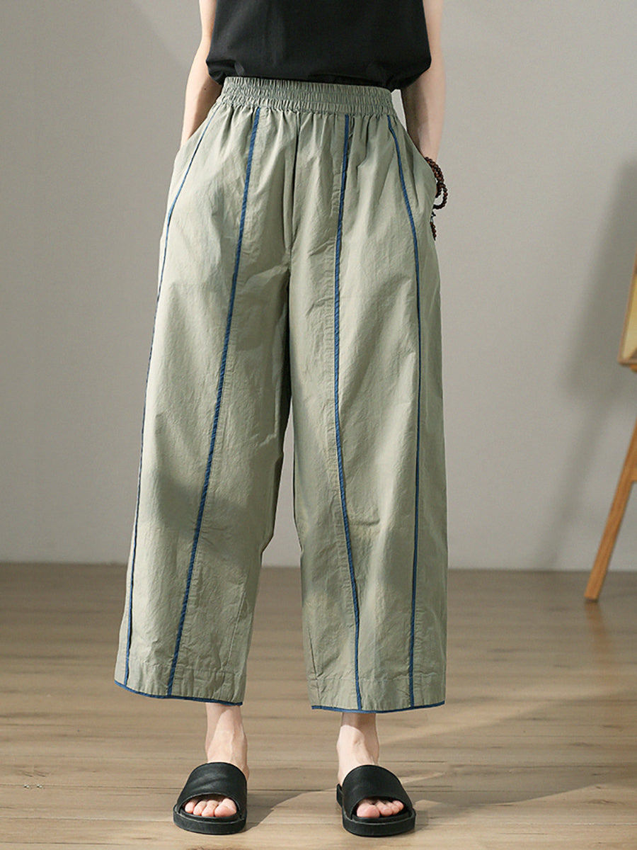 Women's Wide Leg Pants Colorblock 100% Cotton Casual Harem Style