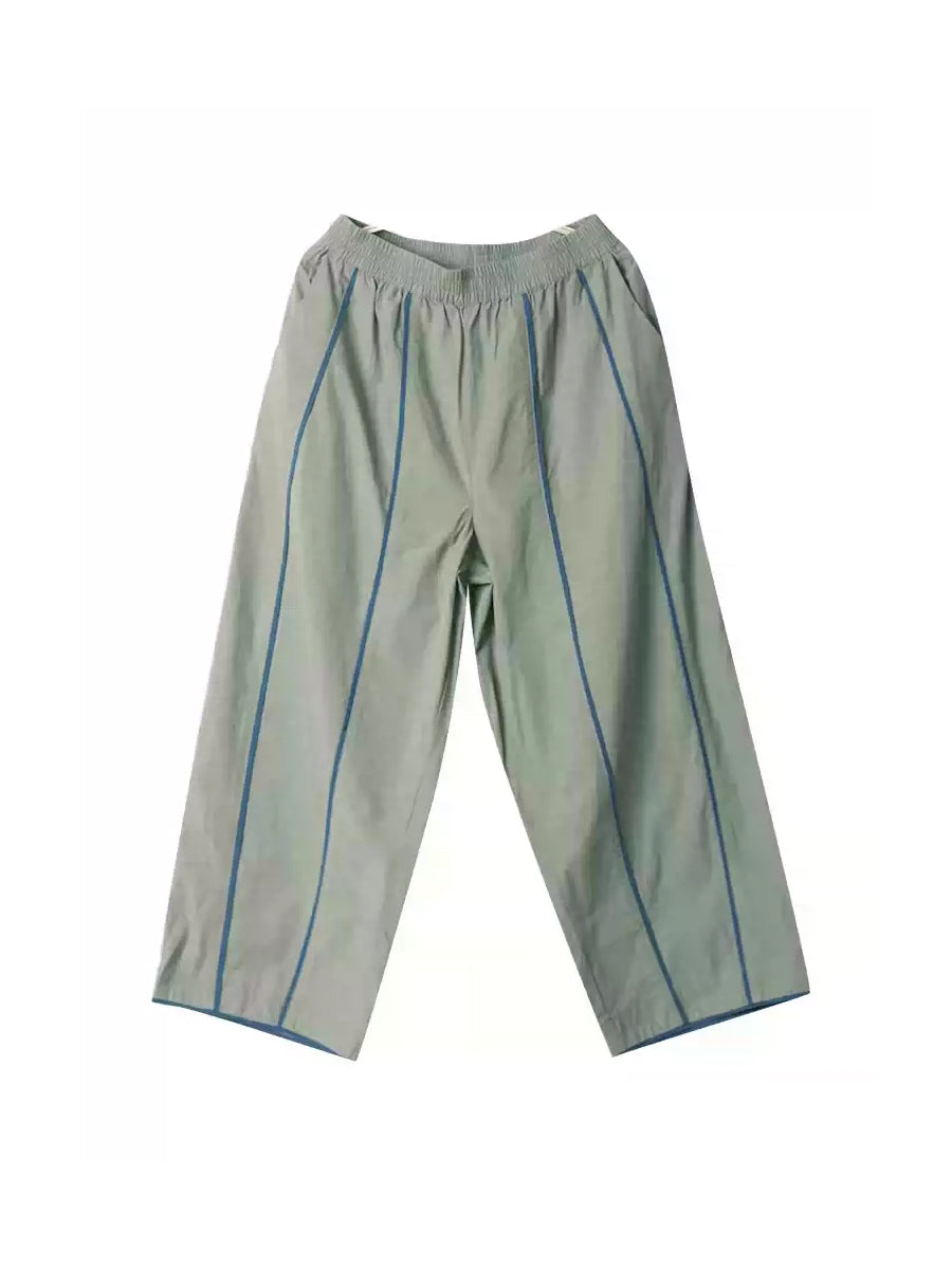 Women's Wide Leg Pants Colorblock 100% Cotton Casual Harem Style