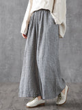 Plus Size Women's Wide Leg Pants Plaid Linen Cotton Ankle Length