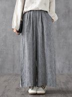 Plus Size Women's Wide Leg Pants Plaid Linen Cotton Ankle Length