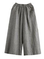 Plus Size Women's Wide Leg Pants Plaid Linen Cotton Ankle Length