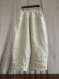 Women's Pants Beige Plus Size Linen Elastic Waist Ankle-Length Casual