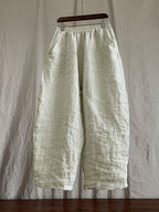 Women's Pants Beige Plus Size Linen Elastic Waist Ankle-Length Casual