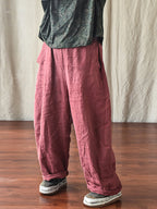 Women's Pants Beige Plus Size Linen Elastic Waist Ankle-Length Casual