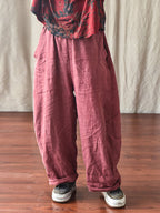 Women's Pants Beige Plus Size Linen Elastic Waist Ankle-Length Casual