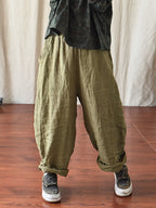 Women's Pants Beige Plus Size Linen Elastic Waist Ankle-Length Casual