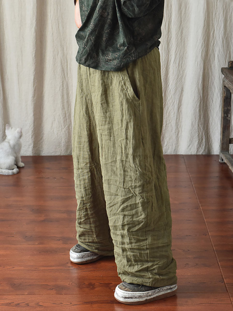 Women's Pants Beige Plus Size Linen Elastic Waist Ankle-Length Casual