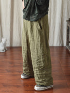 Women's Pants Beige Plus Size Linen Elastic Waist Ankle-Length Casual