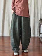 Women's Pants Beige Plus Size Linen Elastic Waist Ankle-Length Casual