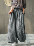 Plus Size Women's Wide Leg Pants Beige Linen
