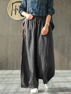 Plus Size Women's Wide Leg Pants Beige Linen