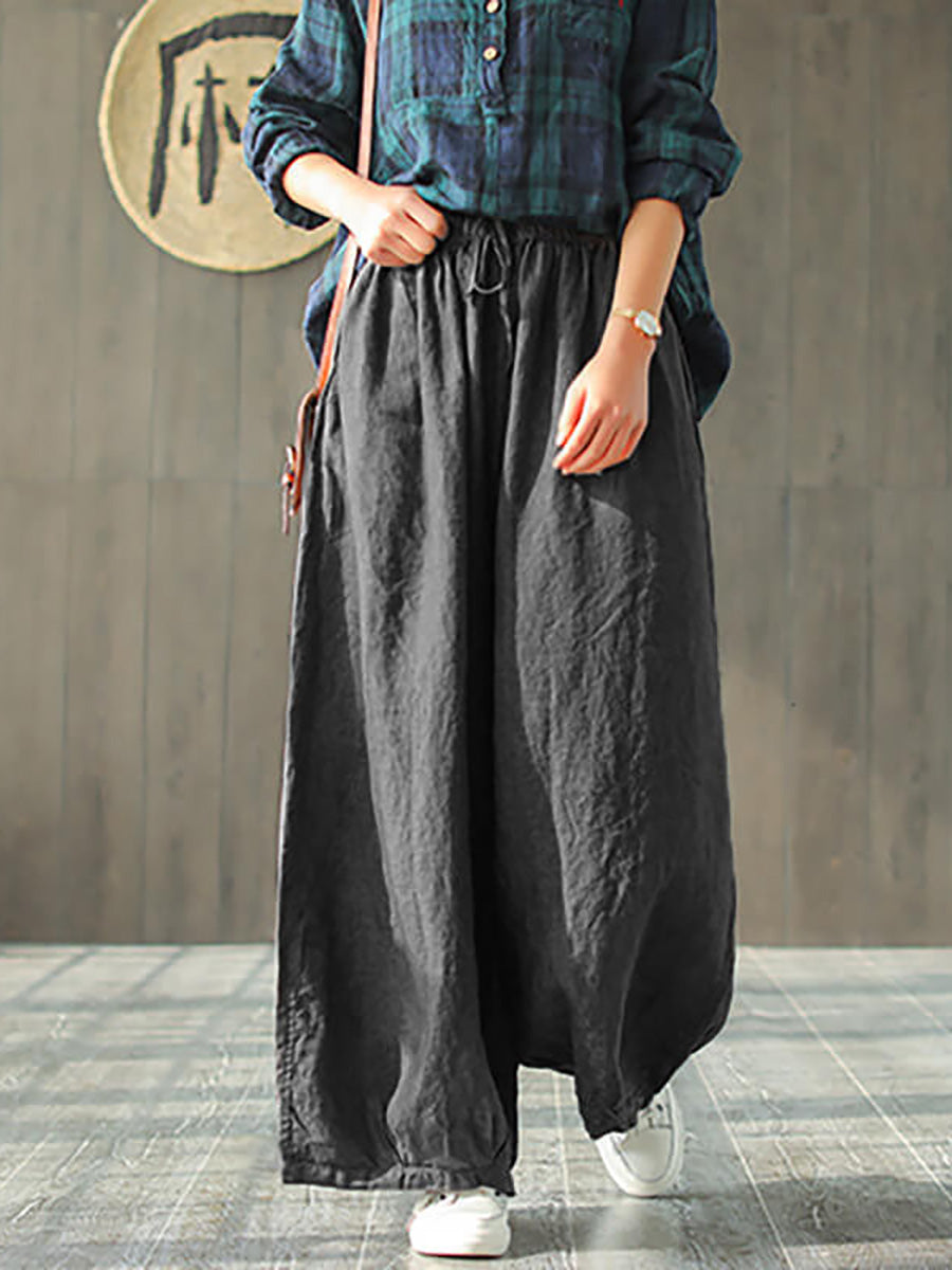 Plus Size Women's Wide Leg Pants Beige Linen