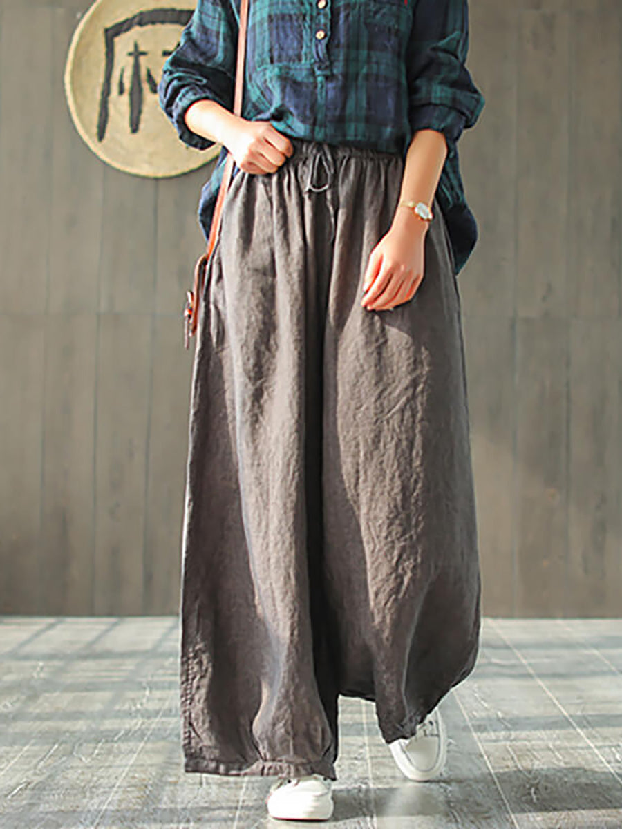 Plus Size Women's Wide Leg Pants Beige Linen