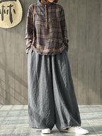 Plus Size Women's Wide Leg Pants Beige Linen